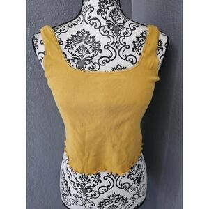 Women's Active USA Crop Tank Top Blouse Size Medium Yellow Stripes Sleeveless